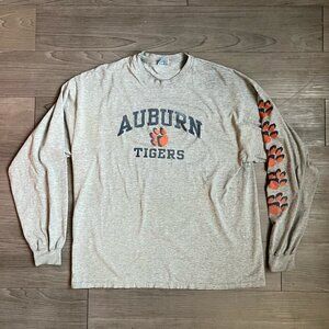 Y2K Auburn University Tigers Gray Faded Long Sleeve Hanes Beefy Alabama Size XL
